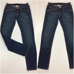 TRUE RELIGION Medium/Dark Wash JULIE Logo Hardware Straight/Skinny Jeans